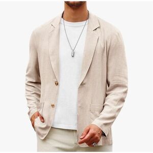 NEW Mens Casual Linen Blazer 2 Button Slim Fit Lightweight Sport Coat L